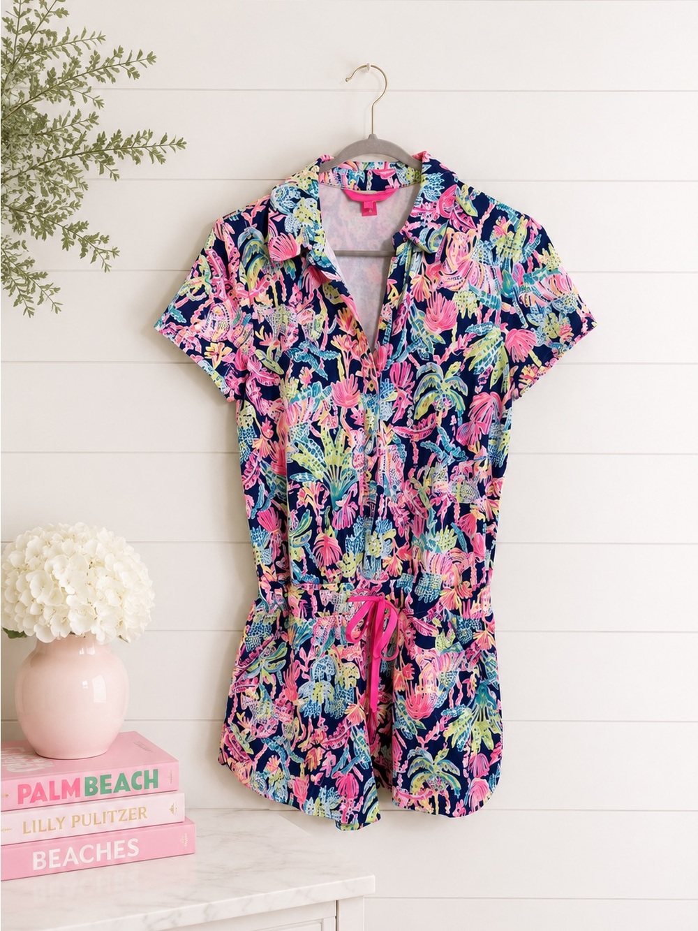 Lilly Pulitzer Jorgie Romper Oyster Bay Navy with Pink Accents xxs